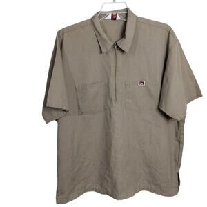 M895) Ben Davis Solid Tan Half Zip Short Sleeve Work Mechanic Shirt XXL